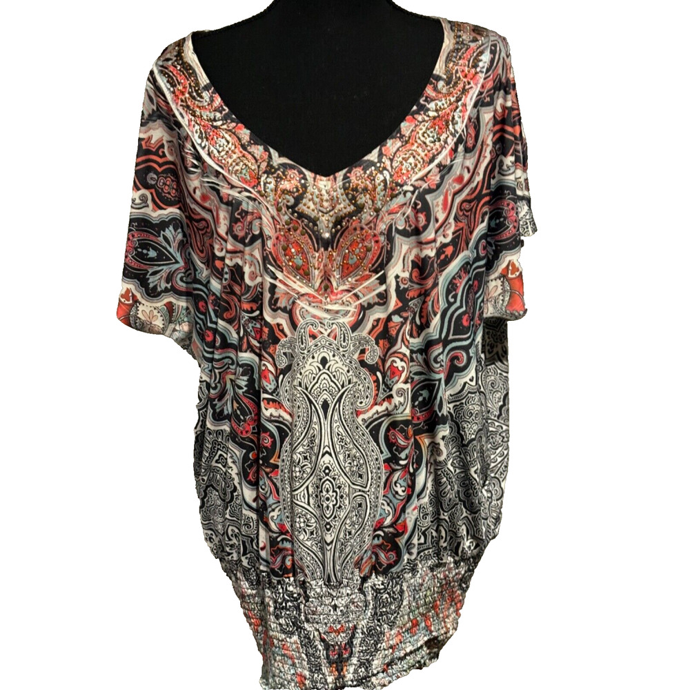 Live & Let Live V neck flutter Sleeve Top Women's Sz 2xl studs rock boho‎ artsy